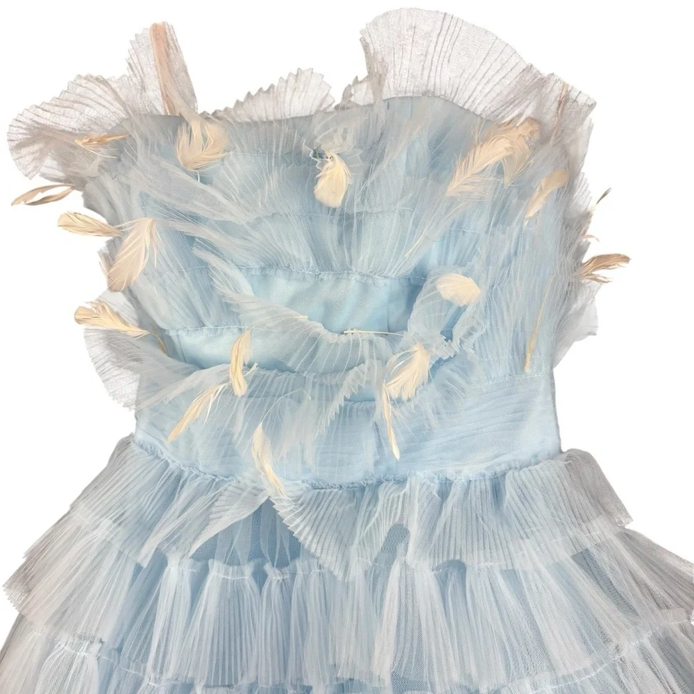 Mac Duggal Feathered Strapless Tulle Fit and Flare Prom/Homecoming Dress Sz 4 - Picture 3 of 14